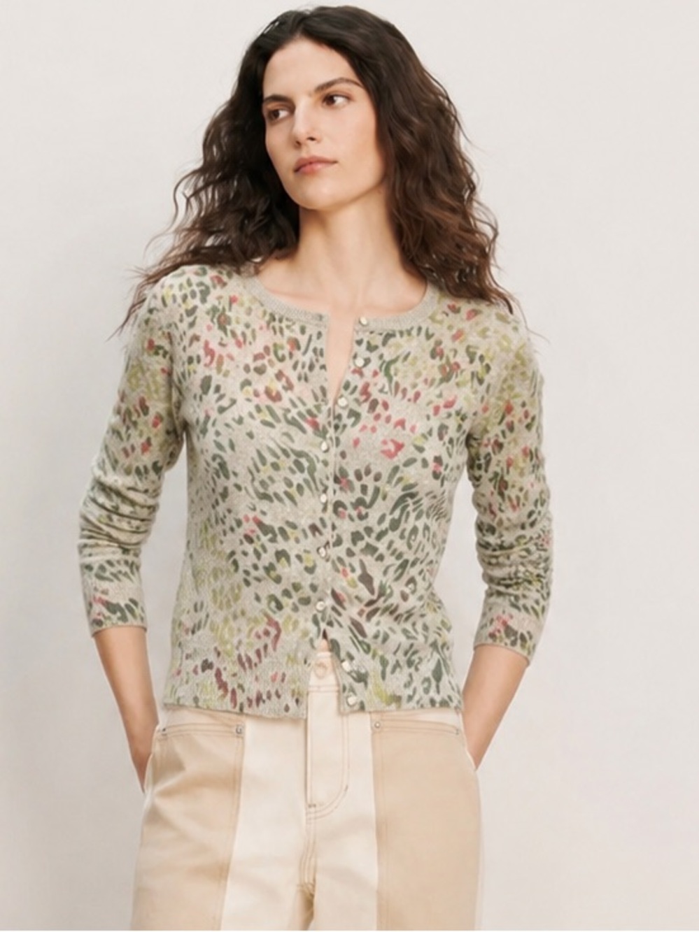 August Cashmere Abstract Animal Leopard Print 100% Cashmere Cardigan Small